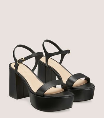 Stuart Weitzman,DANCER MID BLOCK PLATFORM SANDAL,Leather,Rubber,Sandals,Party,Black,Angle View