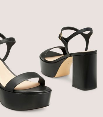 Stuart Weitzman,DANCER MID BLOCK PLATFORM SANDAL,Leather,Rubber,Sandals,Party,Black,Detailed View