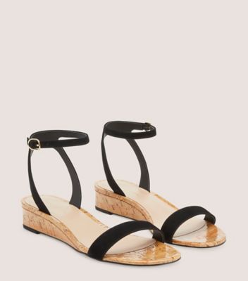 Stuart Weitzman,Sandale à talon compensé avec sangle de cheville Avenue 35,Sandal,Suède et liège,Noir