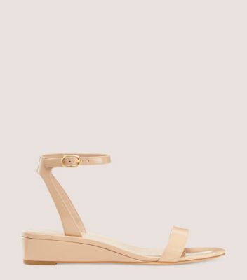 Stuart Weitzman,AVENUE 35 ANKLE-STRAP WEDGE SANDAL,Leather,Rubber,Sandals,Casual,Beige,Front View