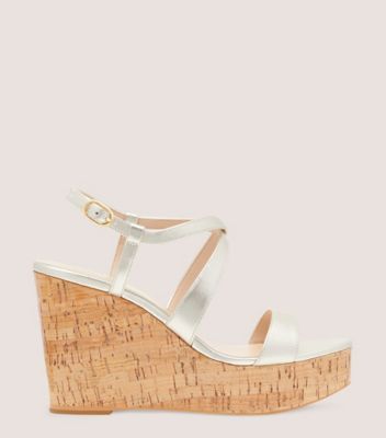 Stuart Weitzman,AVENUE 75 WEDGE SANDAL,Leather,Rubber,Sandals,Day Party,White