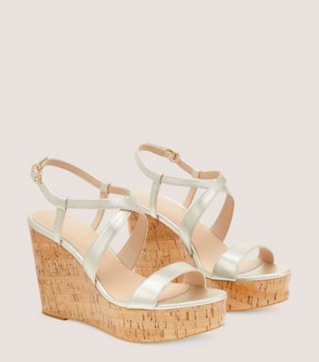 Stuart Weitzman,AVENUE 75 WEDGE SANDAL,Leather,Rubber,Sandals,Day Party,White