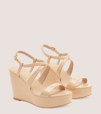 Stuart Weitzman,AVENUE 75 WEDGE SANDAL,Leather,Rubber,Sandals,Day Party,Beige