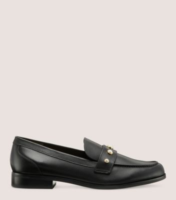 Stuart Weitzman,OWEN PEARL LOAFER,Rubber,Leather,Flats,Loafer,Penny Loafer,Pearl,Work,Black,Front View