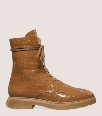 Stuart Weitzman,BOTTINE MCKENZEE,Bootie,Cuir verni embossé en crocodile,Kaki