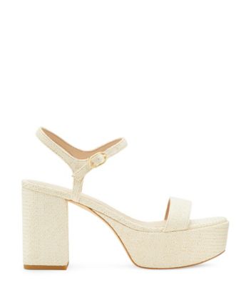 Stuart Weitzman,DANCER MID BLOCK PLATFORM SANDAL,Leather,Raffia,Rubber,Sandals,Party,,Front View