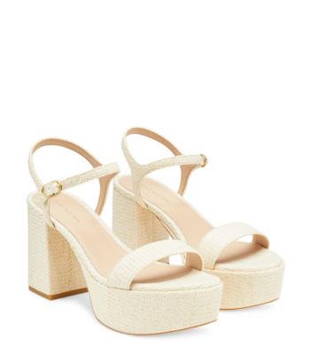 Stuart Weitzman,DANCER MID BLOCK PLATFORM SANDAL,Leather,Raffia,Rubber,Sandals,Party,,Angle View