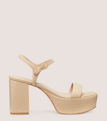 Stuart Weitzman,DANCER MID BLOCK PLATFORM SANDAL,Leather,Raffia,Rubber,Sandals,Party,Beige