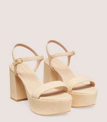 Stuart Weitzman,DANCER MID BLOCK PLATFORM SANDAL,Leather,Raffia,Rubber,Sandals,Party,Beige,Angle View