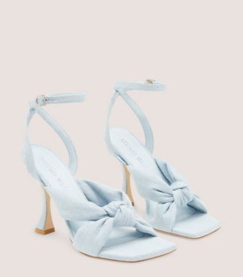 Stuart Weitzman,Playa Ankle-Strap 100 Knot Sandal,Sandal,Vintage denim,Light Wash Denim,Angle View