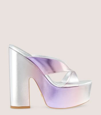 Stuart Weitzman,MIAMI SOHIGH 145 PLATFORM SLIDE,Leather,Rubber,Slides,Party,Multi Color,Front View