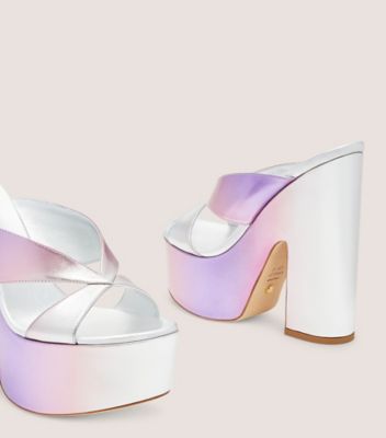 Stuart Weitzman,MIAMI SOHIGH 145 PLATFORM SLIDE,Leather,Rubber,Slides,Party,Multi Color,Detailed View