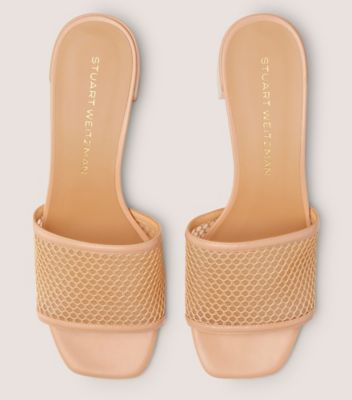 Stuart Weitzman,CAYMAN 35 BLOCK SLIDE,Slide,Open mesh & smooth leather,Ginger,Top View