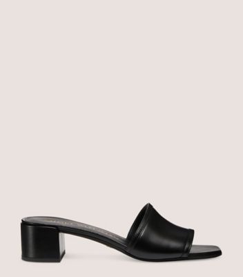 Stuart Weitzman,CAYMAN 35 BLOCK SLIDE,Nappa Leather,Slides,Day Party,Black,Front View