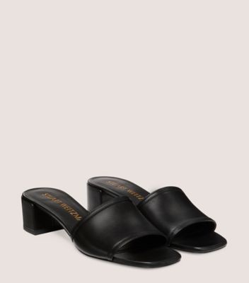 Stuart Weitzman,CAYMAN 35 BLOCK SLIDE,Nappa Leather,Slides,Day Party,Black,Angle View