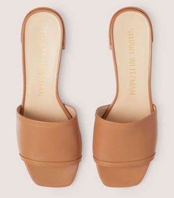 Stuart Weitzman,CAYMAN 35 BLOCK SLIDE,Slide,Lacquered Nappa Leather,Tan,Detailed View