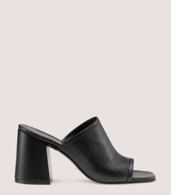 Stuart Weitzman,CAYMAN 85 BLOCK SLIDE,Slide,Lacquered Nappa Leather,Black,Front View