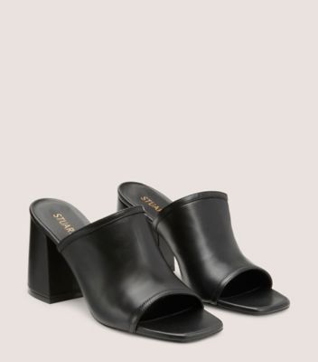 Stuart Weitzman,CAYMAN 85 BLOCK SLIDE,Nappa Leather,Slides,Day Party,Black,Angle View