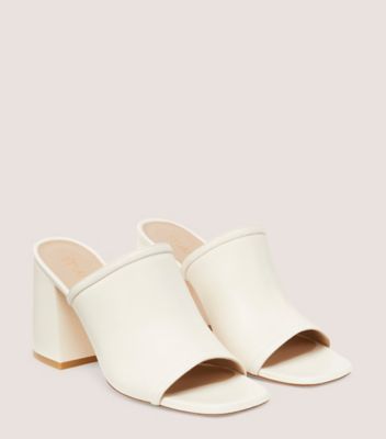 Stuart Weitzman,CAYMAN 85 BLOCK SLIDE,Nappa Leather,Slides,Day Party,White,Angle View