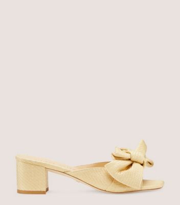 Stuart Weitzman,Loveknot 50 Block Slide,Slide,Fine raffia,Wheat,Front View