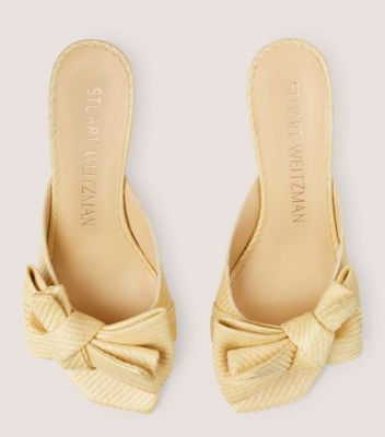 Stuart Weitzman,Loveknot 50 Block Slide,Slide,Fine raffia,Wheat,Detailed View