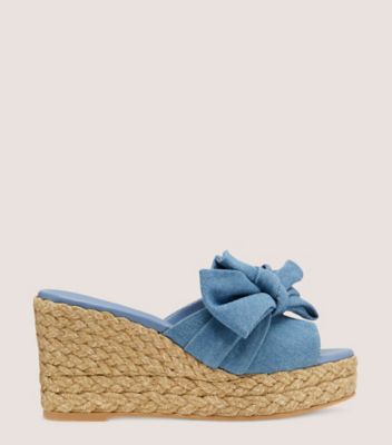 Stuart Weitzman,Loveknot Espadrille Wedge Slide,Slide,Vintage denim & jute,Denim & Natural,Front View