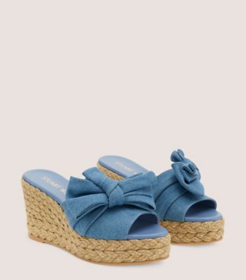 Stuart Weitzman Women's Love Knot Espadrille Wedge Sandals - Washed Blue - Size 10