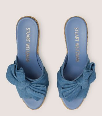 Stuart Weitzman,Loveknot Espadrille Wedge Slide,Slide,Vintage denim & jute,Denim & Natural