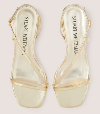 Stuart Weitzman,SOIREE 35 SANDAL,Leather,Sandals,Day Party,Gold,Metallic
