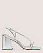 Stuart Weitzman,Soiree Crystal 85 Block Sandal,Sandal,Liquid metallic & crystal,Silver & Clear