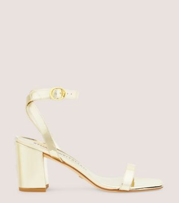 Stuart Weitzman,Nearlybare Sandal,Sandal,Specchio leather,Platino Gold,Front View