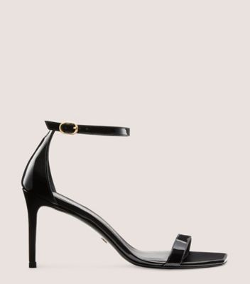 Stuart Weitzman,NUNAKEDCURVE 85 SANDAL,Sandal,Patent leather,Black,Front View