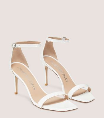 Stuart Weitzman,NUNAKEDCURVE 85 SANDAL,Sandal,Patent leather,White,Angle View