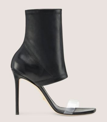 Stuart Weitzman,Bottine extensible Frontrow,Bootie,Cuir nappa extensible et PVC,Noir et transparent,Front View