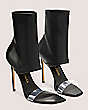 Stuart Weitzman,Frontrow Stretch Bootie,Bootie,Stretch nappa leather & PVC,Black & Clear,Angle View