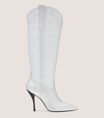 Stuart Weitzman,Outwest 100 Boot,Boot,Metallic pebble leather,Silver,Front View