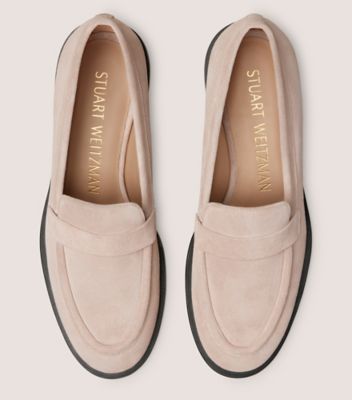 Stuart Weitzman,PALMER SLEEK LOAFER,Loafer,Sport Suede,Sabbia,Top View