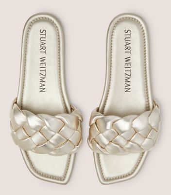 Stuart Weitzman,MULE PLATE BRAIDA,Slide,Cuir métallique liquide,Or pâle,Top View