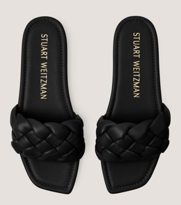 Stuart Weitzman,BRAIDA FLAT SLIDE,Rubber,Nappa Leather,Slides,Braided,Casual,Black,Top View