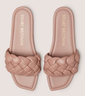 Stuart Weitzman,BRAIDA FLAT SLIDE,Nappa Leather,Rubber,Slides,Braided,Casual,Blush,Top View