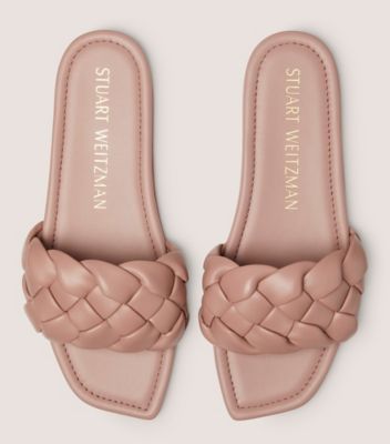 Stuart Weitzman,BRAIDA FLAT SLIDE,Rubber,Nappa Leather,Slides,Braided,Casual,Blush,Top View