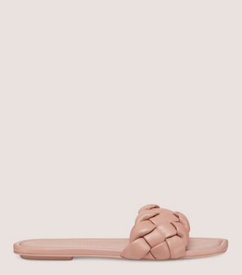 Stuart Weitzman,BRAIDA FLAT SLIDE,Nappa Leather,Rubber,Slides,Braided,Casual,Blush,Front View