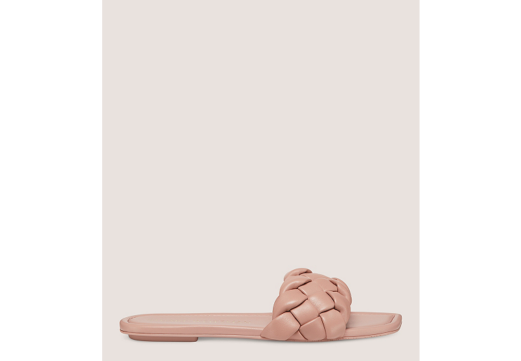 Stuart Weitzman,BRAIDA FLAT SLIDE,Slide,Lacquered Nappa Leather,Clay,Front View