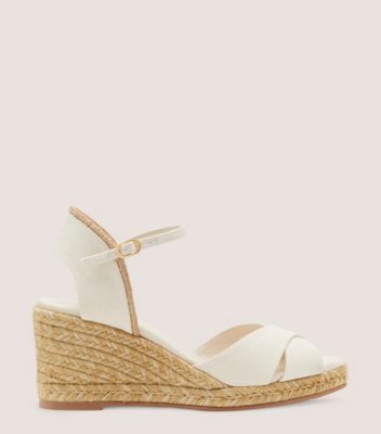 Stuart Weitzman,Espadrille à talon compensé Mirela II,Sandal,Toile de popeline et jute,Ivoire et naturel,Front View