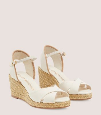 Stuart Weitzman,Espadrille à talon compensé Mirela II,Sandal,Toile de popeline et jute,Ivoire et naturel,Angle View