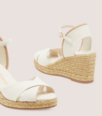 Stuart Weitzman,Espadrille à talon compensé Mirela II,Sandal,Toile de popeline et jute,Ivoire et naturel,Detailed View