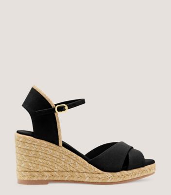 Stuart Weitzman,Espadrille à talon compensé Mirela II,Sandal,Toile de popeline et jute,Noir et naturel,Front View