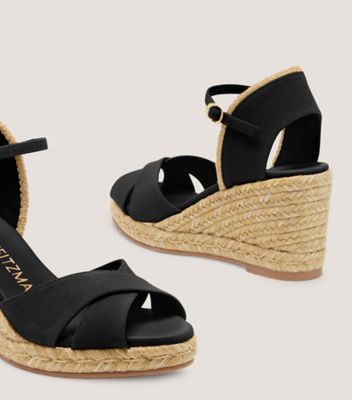 Stuart Weitzman,Espadrille à talon compensé Mirela II,Sandal,Toile de popeline et jute,Noir et naturel,Detailed View