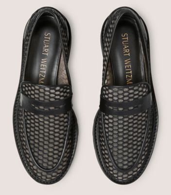 Stuart Weitzman,Parker Lift Loafer,Loafer,Mesh & smooth leather,Black,top down View