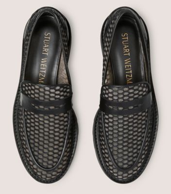 Stuart Weitzman,Flâneur Parker Lift,Loafer,Maille et cuir lisse,Noir